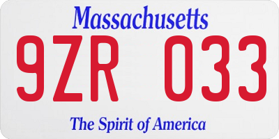 MA license plate 9ZR033