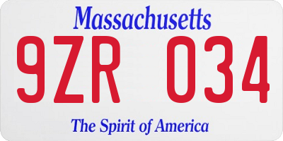 MA license plate 9ZR034