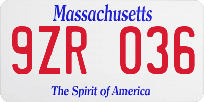MA license plate 9ZR036
