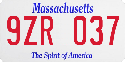 MA license plate 9ZR037