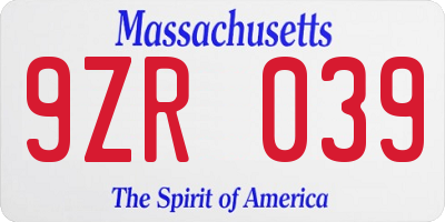 MA license plate 9ZR039