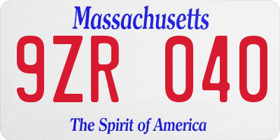 MA license plate 9ZR040