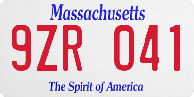 MA license plate 9ZR041