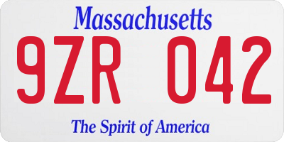 MA license plate 9ZR042