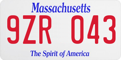 MA license plate 9ZR043