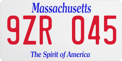 MA license plate 9ZR045