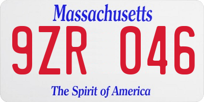 MA license plate 9ZR046