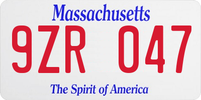 MA license plate 9ZR047