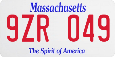 MA license plate 9ZR049