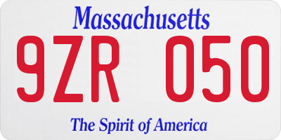 MA license plate 9ZR050