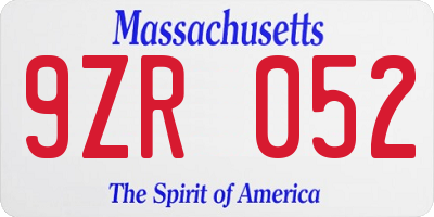 MA license plate 9ZR052