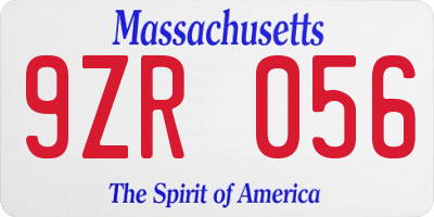 MA license plate 9ZR056