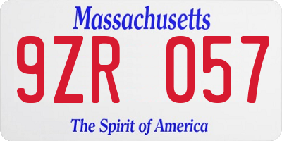 MA license plate 9ZR057