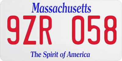 MA license plate 9ZR058