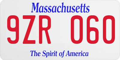 MA license plate 9ZR060