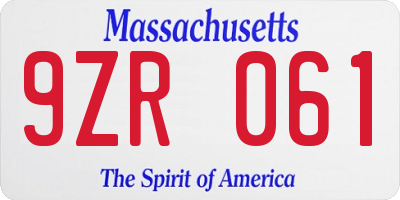 MA license plate 9ZR061