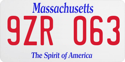 MA license plate 9ZR063
