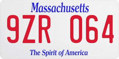 MA license plate 9ZR064