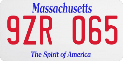 MA license plate 9ZR065