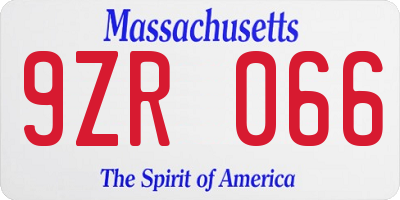 MA license plate 9ZR066