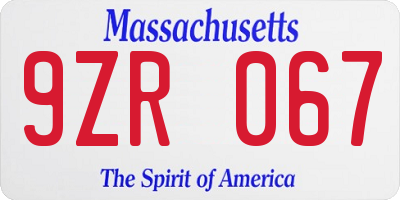 MA license plate 9ZR067