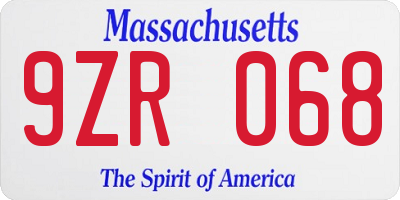 MA license plate 9ZR068