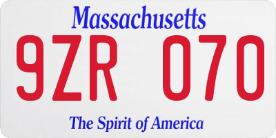 MA license plate 9ZR070