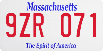 MA license plate 9ZR071