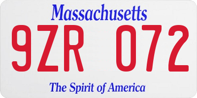 MA license plate 9ZR072