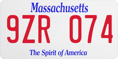 MA license plate 9ZR074