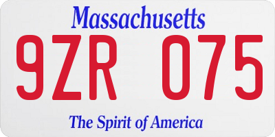 MA license plate 9ZR075