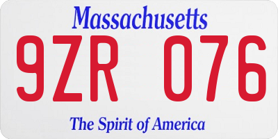 MA license plate 9ZR076