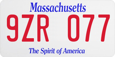 MA license plate 9ZR077