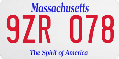 MA license plate 9ZR078