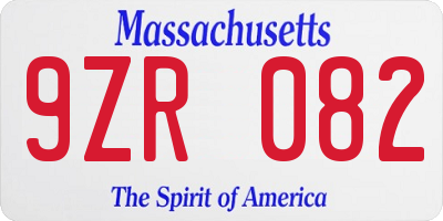 MA license plate 9ZR082