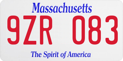 MA license plate 9ZR083