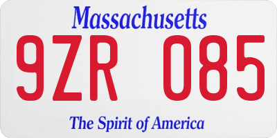 MA license plate 9ZR085