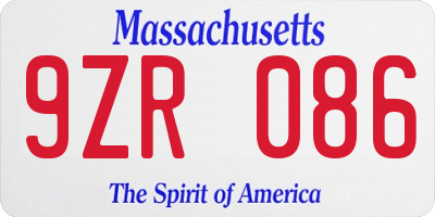 MA license plate 9ZR086