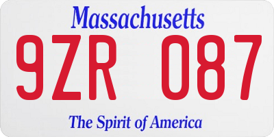 MA license plate 9ZR087