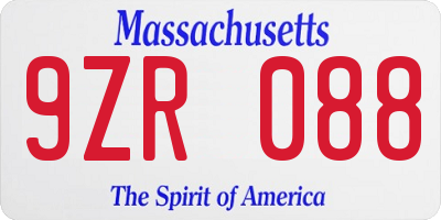 MA license plate 9ZR088