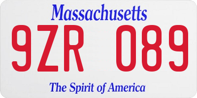 MA license plate 9ZR089