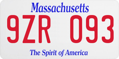 MA license plate 9ZR093