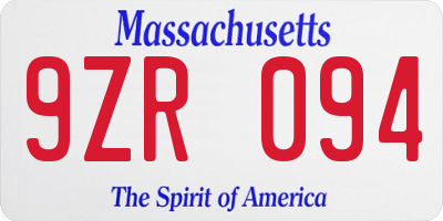 MA license plate 9ZR094