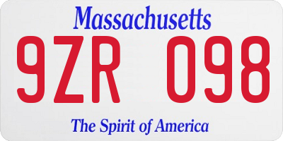 MA license plate 9ZR098