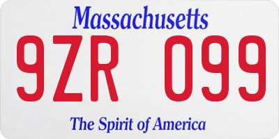 MA license plate 9ZR099