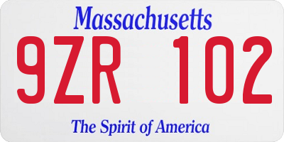 MA license plate 9ZR102