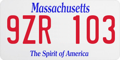 MA license plate 9ZR103