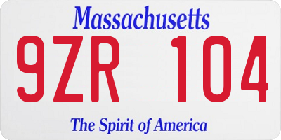 MA license plate 9ZR104