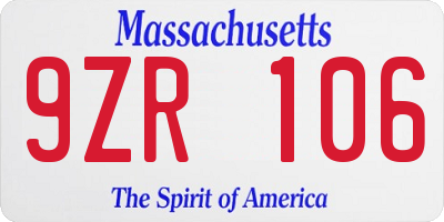 MA license plate 9ZR106