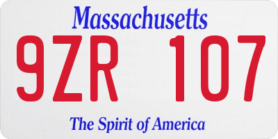 MA license plate 9ZR107